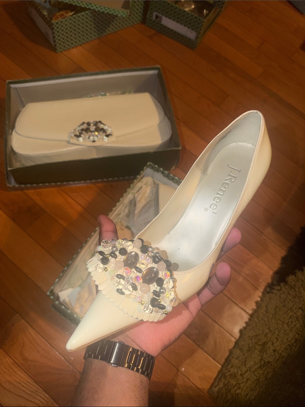 J.Renee Ivory Jeweled Pointed-Toe Pump